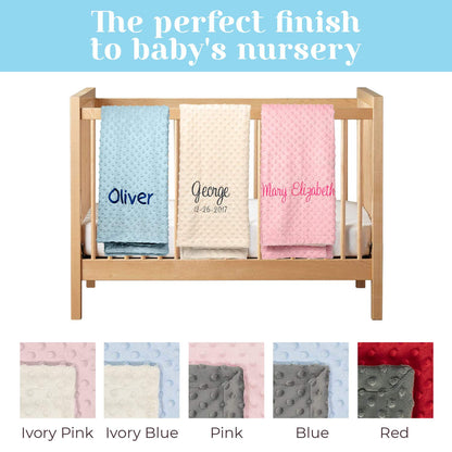 berry bebe Personalized Baby Blanket for Boys, Fast USA Shipping, Custom Baby Blankets, Personalized Gifts with Name, Plush and Cozy Blue Minky Dot, Gifts for Newborn, Newborn Essentials