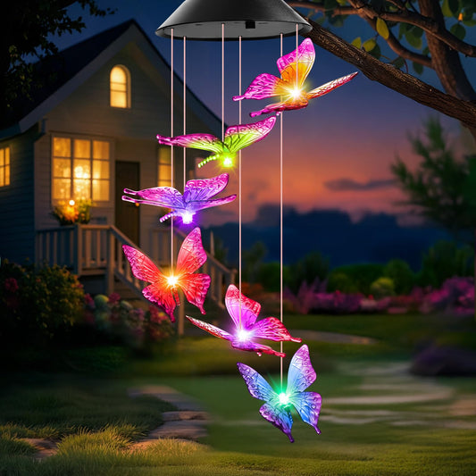 Birthday Gifts for Women, Gardening Gifts for Mom Grandma Nana Wife Sister, Winzwon Solar Lights Outdoor Wind Chimes for Outside Garden Yard Patio Porch Decor Butterfly Decorations