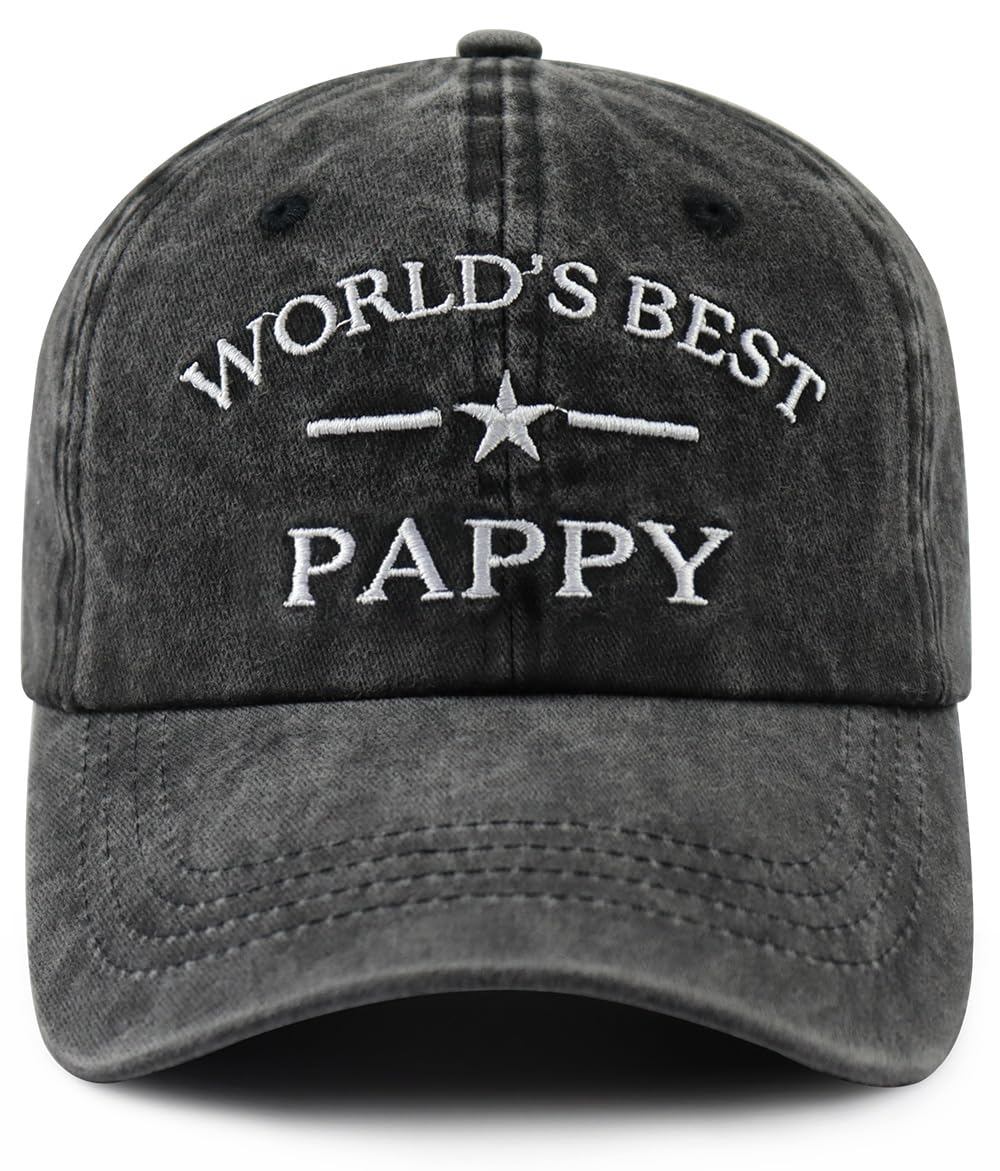 World's Best Dad Papa Pappy Grandpa Pops Papaw Hat for Men, Funny Adjustable Cotton Embroidered Father Baseball Cap