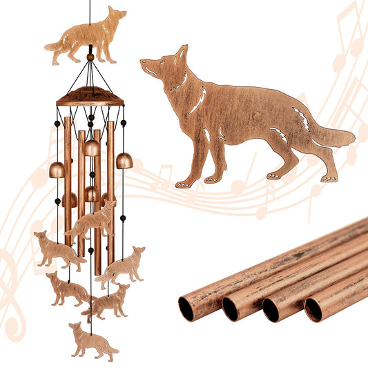 GDNSFIT German Shepherd Wind Chimes for Outside, Metal Windchimes Outdoors, Shepherd Gifts for Women/Men, Memorial/Birthday Gifts, Garden Decor for Outside, Patio or Yard, Durable Chimes for Outdoors
