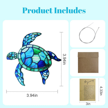 Sea Turtle Acrylic Suncatcher Ornament with Story Card,Sea Turtle Gifts Card for Friends, Beach Ornaments Valentine Birthday Graduation Gift for Friendship Women (Blue)