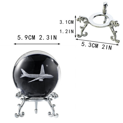 HDCRYSTALGIFTS 60mm 3D Lase Engraved Airplane Crystal Ball with Stand Glass Sphere Plane Paperweight Decor Pilot Gifts for Men Women
