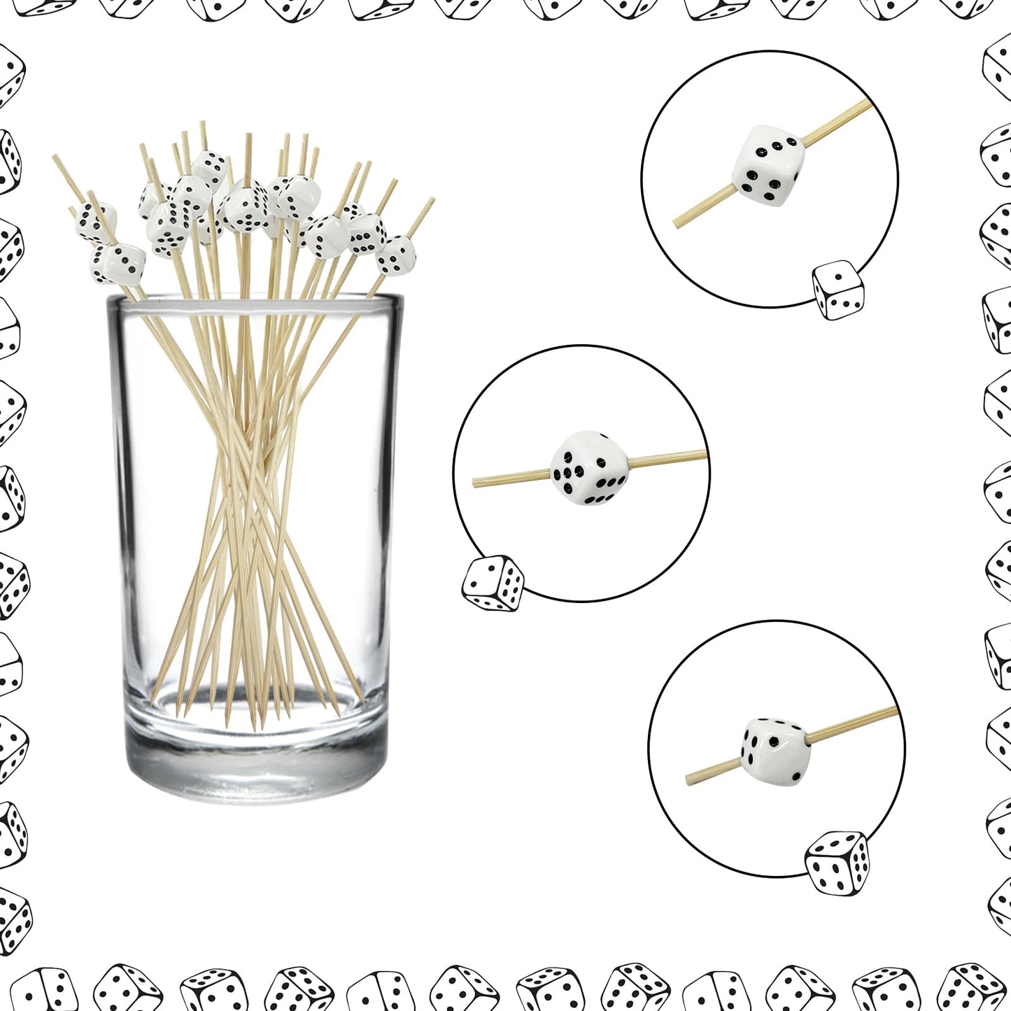 200Pcs Decorative Dice Cocktail Picks,4.7 Inch Casino Theme Party Toothpicks for Las Vegas Night Decorations Bunco Night Party Supplies
