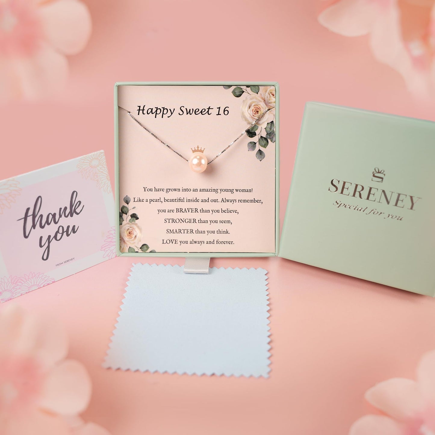 Sereney Sterling Silver Birthday Gifts for Girls Women, Pearl Necklace as 7 9 10 11 13 15 16 18 21 30 40 50 60 Year Old Birthday Gifts, Single Pearl Necklace as Bday Gifts for Friends