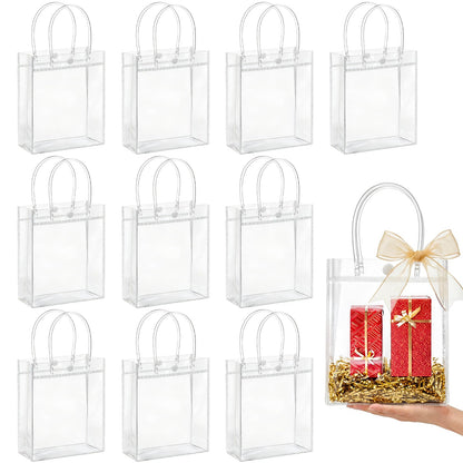MAQIHAN Clear PVC Gift Bags with Handles - 10PCS Small Party Favor Bags Transparent Party Favour Plastic Gift Bag Tote Goodie Bag Bulk Pvc Plastic Bags with Handles for Gifts(Small Size 5.9 x 7.8 In)