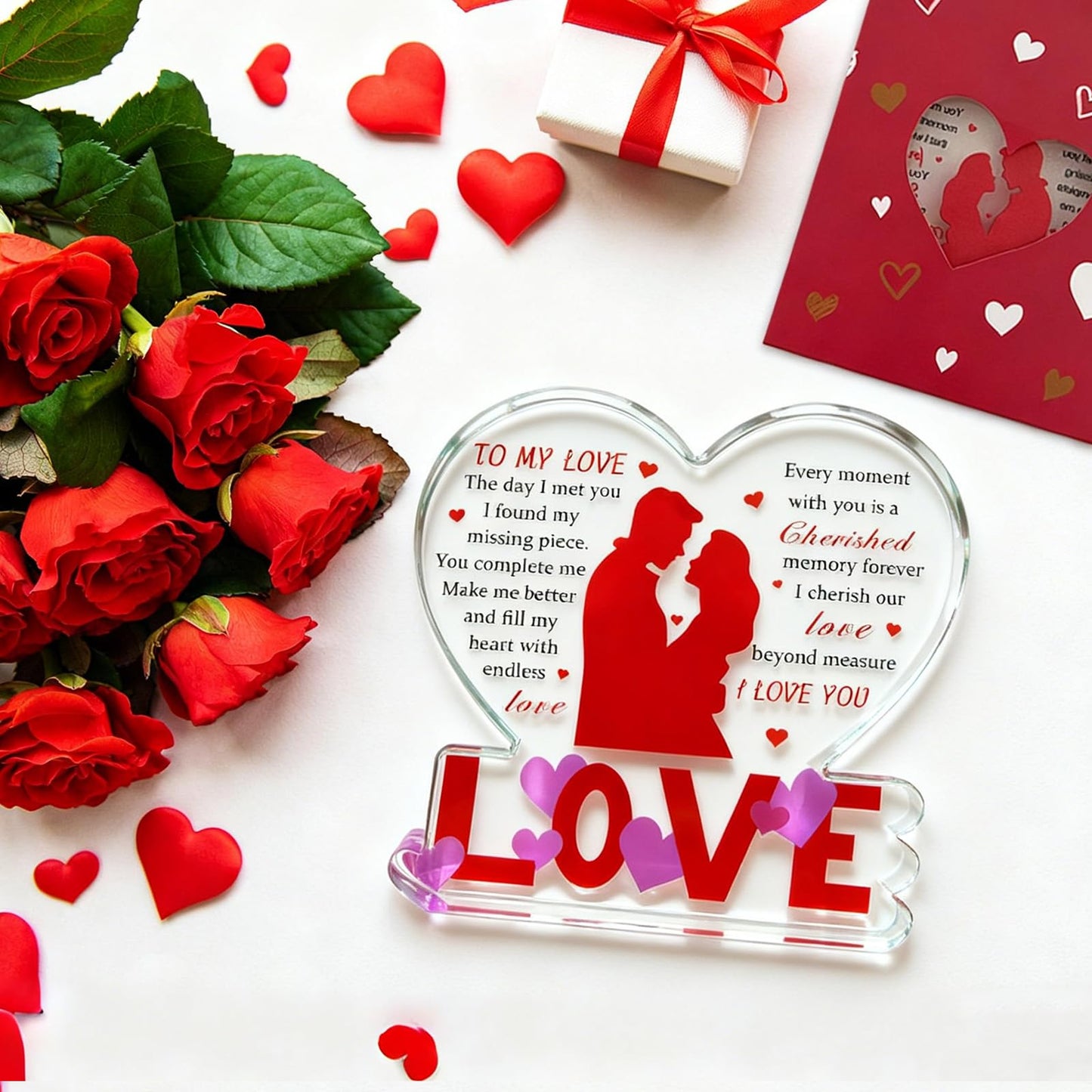 To My Love Romantic Gifts for Him/Her,Heart-Shaped Acrylic Engraved Plaque Sign Home Bedroom Kitchen Office Desk Shelf Decor 4*4*0.6Inch for Valentine's Day Anniversary Wedding Christmas Birthday Gifts