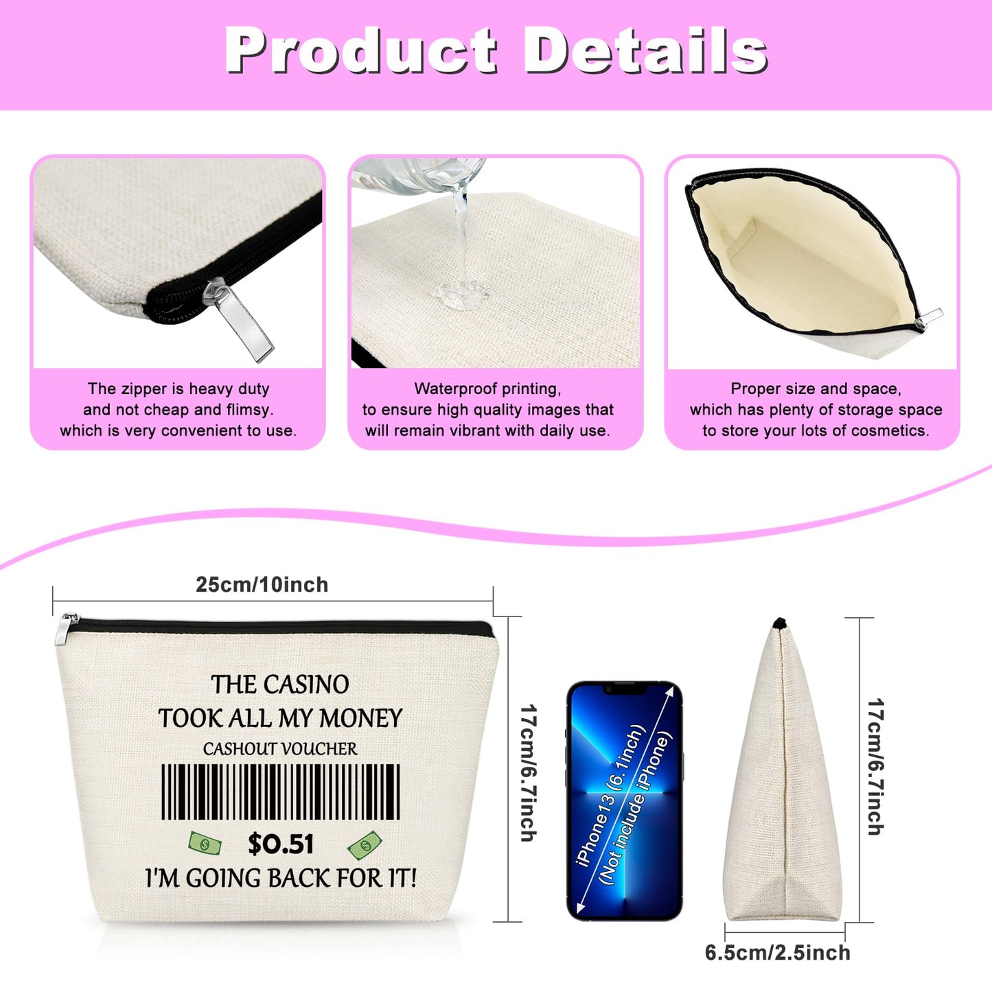 Gambler Gift Casino Lover Gift for Women Makeup Bag Gambling Lovers Gift Slot Machine Themed Gift for Gambler Friend Birthday Retirement Gift for Grandma Christmas Gifts Cosmetic Bag Travel Pouch