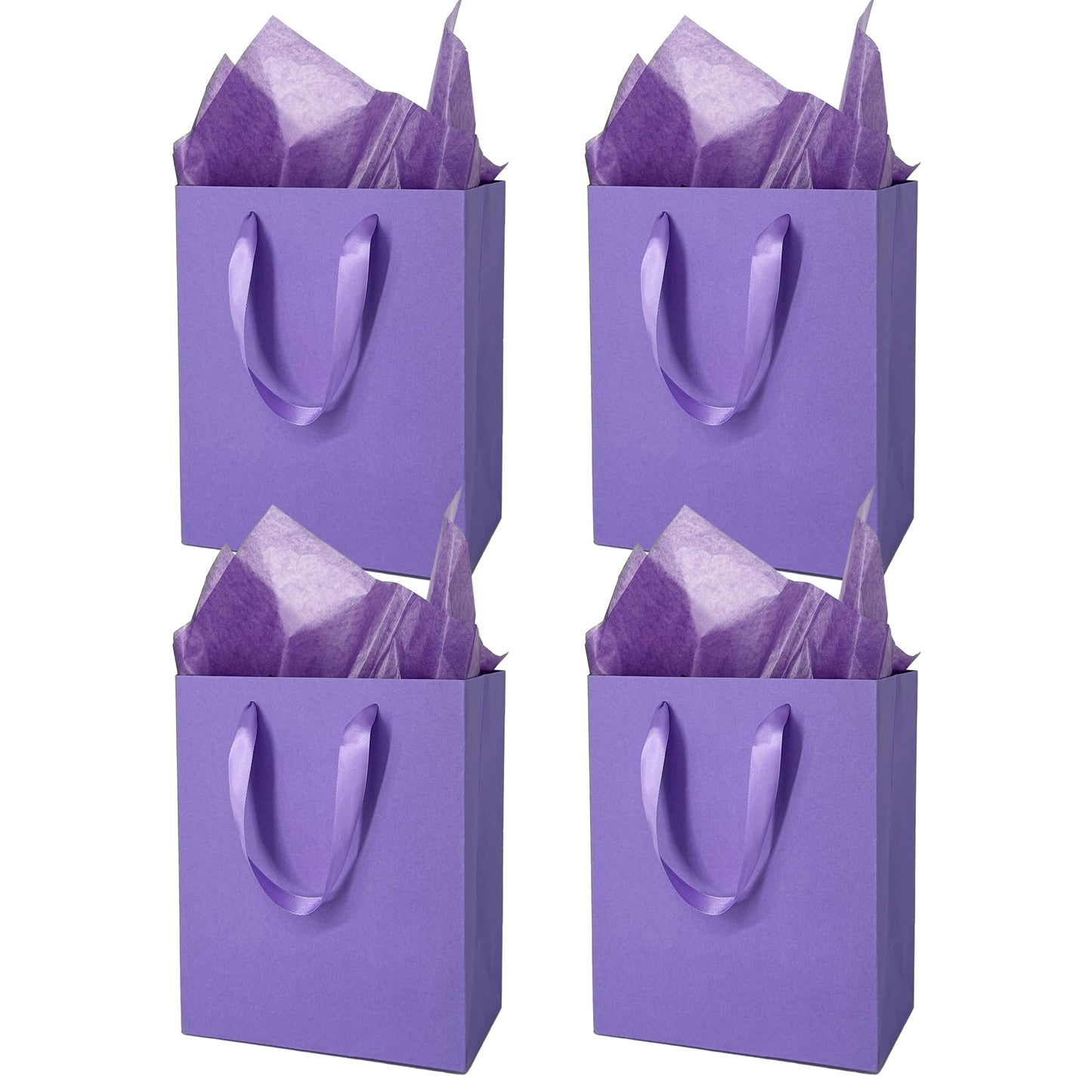 MOXARYSU 4 Pcs Medium Purple Gift Bags: 8x5x10 Inches Gift bags With Handles Party Favor Bags With 8 Tissue Paper For Party,Birthday,Baby Shower,Wedding（Purple）