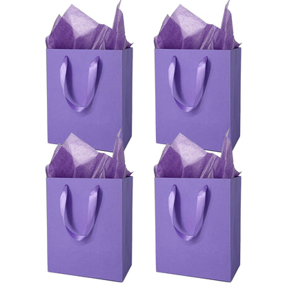 MOXARYSU 4 Pcs Medium Purple Gift Bags: 8x5x10 Inches Gift bags With Handles Party Favor Bags With 8 Tissue Paper For Party,Birthday,Baby Shower,Wedding（Purple）