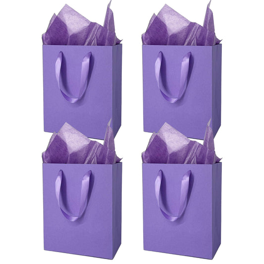 MOXARYSU 4 Pcs Medium Purple Gift Bags: 8x5x10 Inches Gift bags With Handles Party Favor Bags With 8 Tissue Paper For Party,Birthday,Baby Shower,Wedding（Purple）