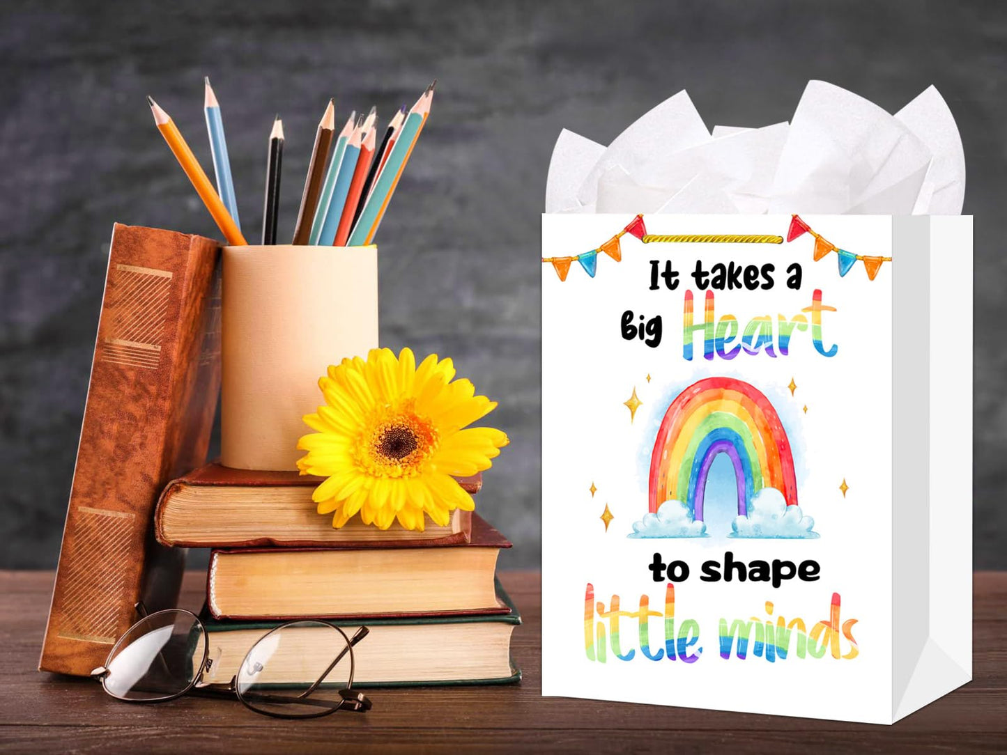 WALENGIF Teacher Appreciation Gift Bag - 13" Large Teacher Gift Bag with Tissue Paper and Handle Graduation End of Year Teacher Week Thank You Teachers Retirement Gifts