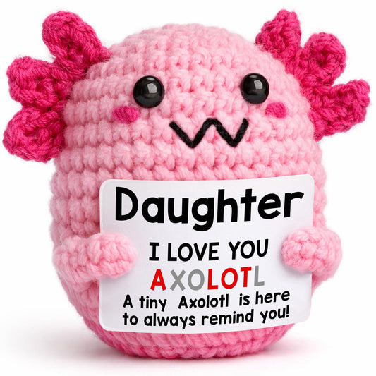 Daughter Gifts from Mom, Crochet Axolotl for Mothers Day, Teen Girl Trendy Stuff, Birthday Christmas Valentines Basket Stuffers for Tweens Kid