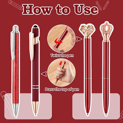 BESARME 4 Pcs Red Pens for Women, Red Gifts for Girls Personalized Bridal Shower Gifts for Women Cute Pen for School Office Supplies