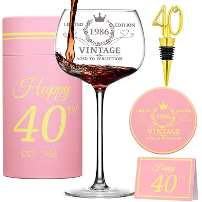 40th Birthday Gifts for Her - Limited Edition Wine Glass Gift Box Set - Unique 40th Bday Gifts Ideas for Women, Friends, Sister, Mom, Wife, Daughter - 40 Years Old Gift, Party Decorations Supplies