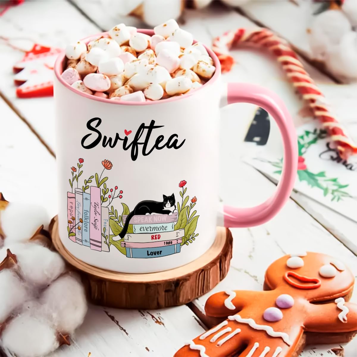 Funny Coffee Mug Swiftea Album Coffee Mug Gift for Singer Fans Womens Girls 11oz White and Pink Double Sided