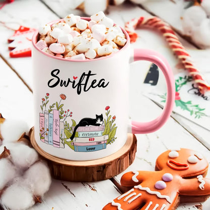 Funny Coffee Mug Swiftea Album Coffee Mug Gift for Singer Fans Womens Girls 11oz White and Pink Double Sided
