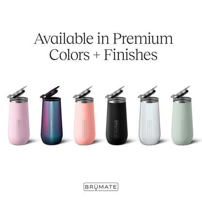BrüMate Champagne Flute 12oz with Flip-Top Lid to Hold in Carbonation | Insulated Stainless Steel for Ice Cold Champagne | BPA-Free (Glitter White)