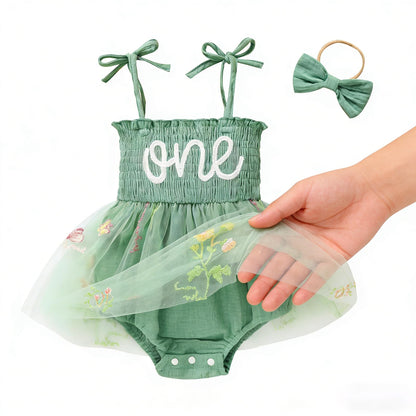 TITKKOP Baby Girl 1st Birthday Clothes One Year Old Tulle Romper Sleeveless Bodysuit Cake Smash Outfits