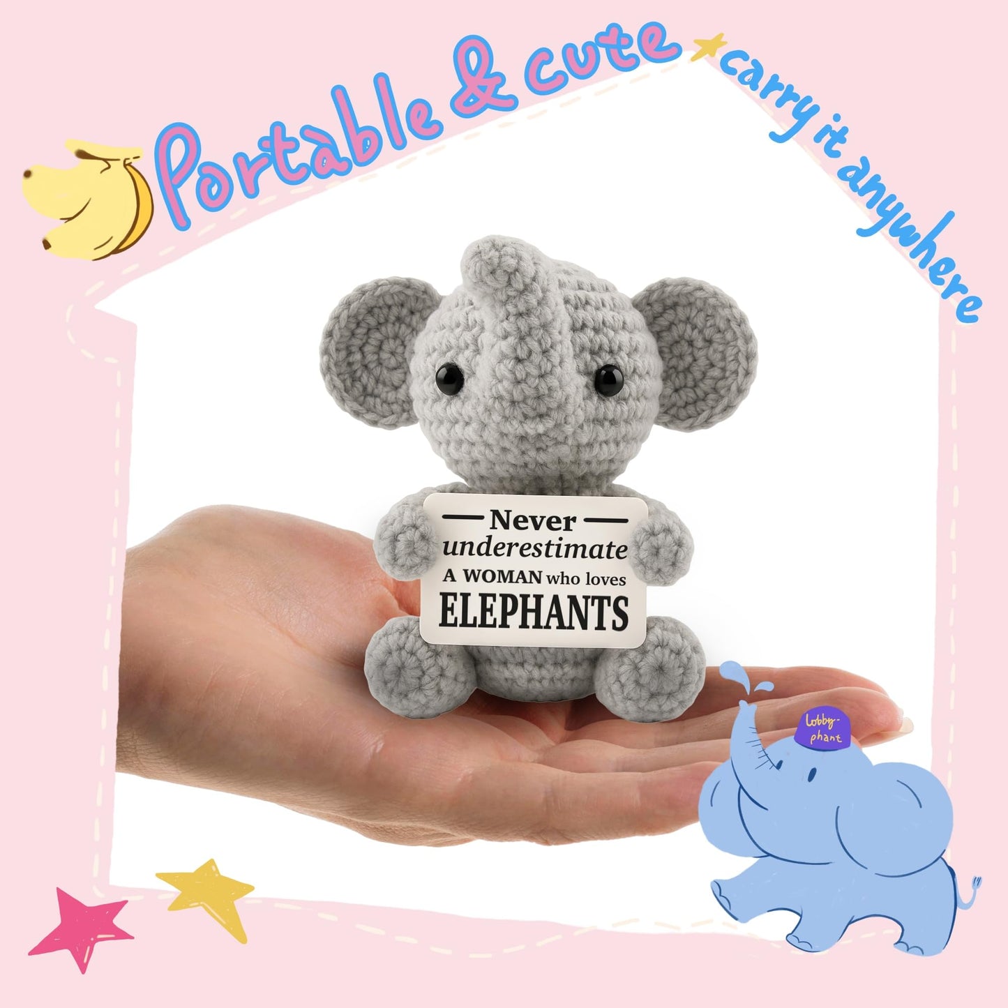 Elephants Gifts for Women, Emotional Support Animal for Mom Sister, Inspirational Friendship Crochet Gifts for Coworkers Friends Christmas Funny Positive Stocking Stuffers Secret Santa