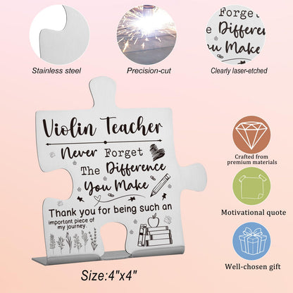 Violin Teacher Gift Appreciation Desk Decor Sign, Thank You Gift for String Instructors and Music Coaches, Puzzle Recognition Plaque for Recitals, Graduation, or Teacher Appreciation Week EDD31
