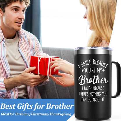 Lifecapido Brother Gifts from Sister, I Smile Because You’re My Brother 20 oz Insulated Coffee Mug, Christmas Birthday Gifts for Brothers, Black