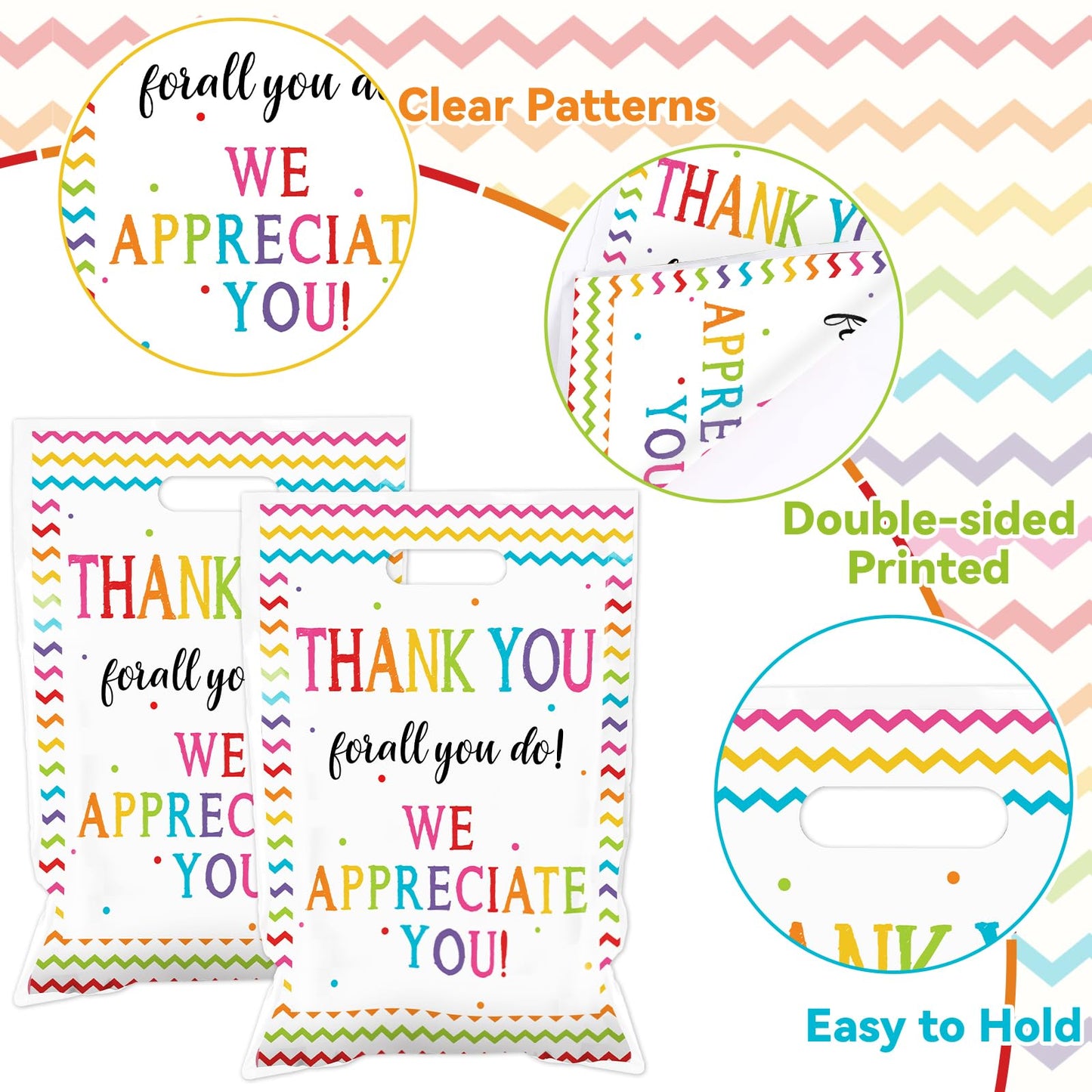 50 Pcs We Appreciate You Favors Bag Thanks for All You Do Plastic Gift Bags Be Thankful to Teacher Candy Snack Bag for Teacher Doctor Staff Employee Appreciation Party Decoration Supplies 10 x 6.5Inch