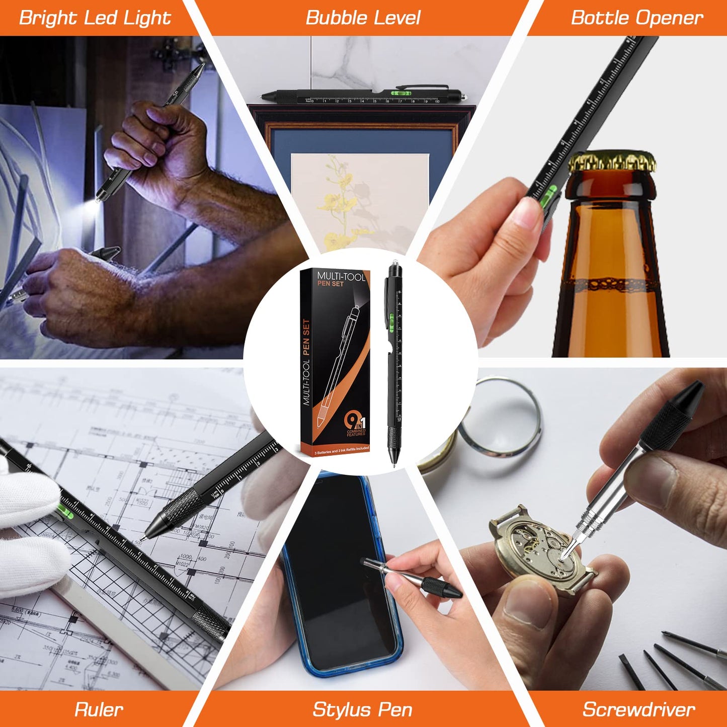 Fathers Day Dad Gifts from Daughter Son Wife, Easter Gifts for Men, 9 in 1 Multitool Pen, Cool Tools Gadgets Birthday Christmas Stocking Stuffers for Husband Him Adult Dad