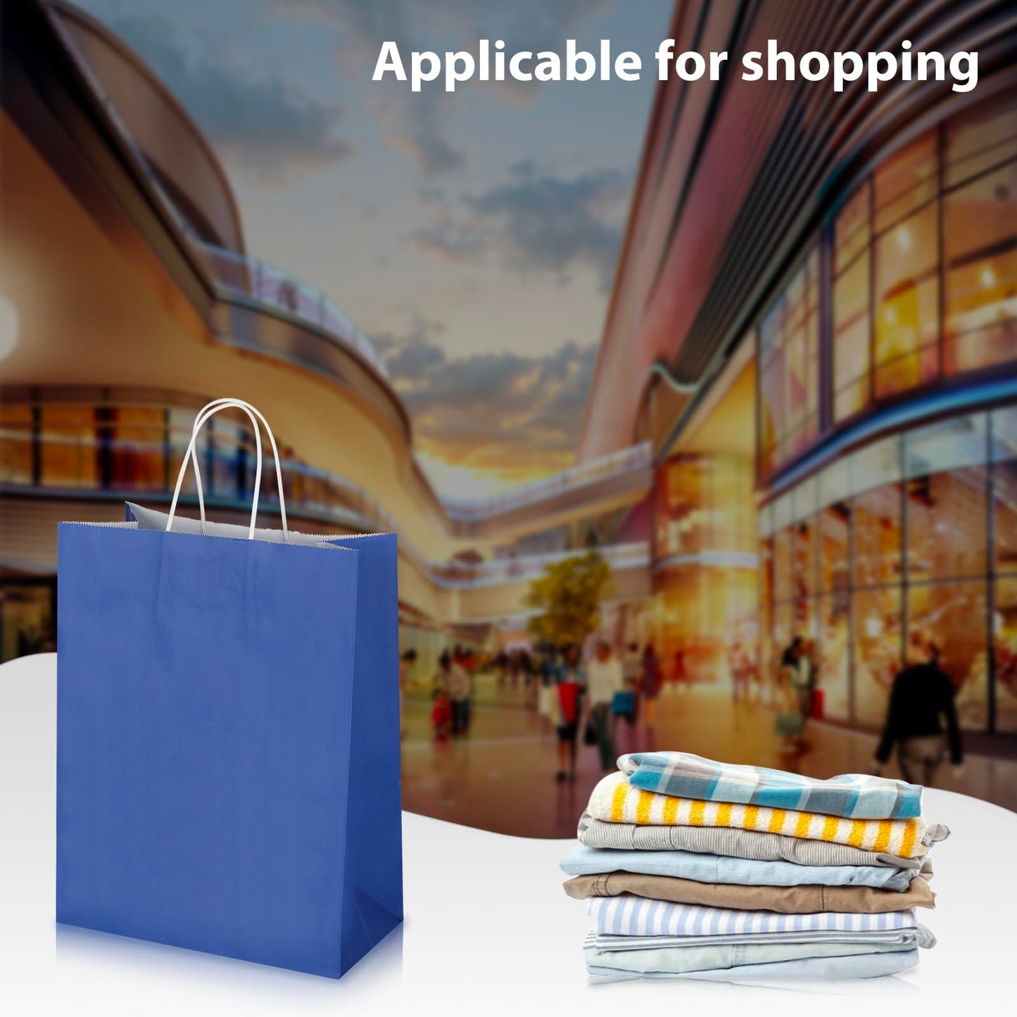 Oikss 50 Pack 10x5x13 Royal Blue Kraft Paper Bags with Handles Bulk for Birthday Party Favors Grocery Retail Shopping Business Goody Recycled Craft Gift Bags (Large Size, 50 Count)