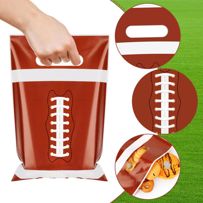 Hxezoc 50 Pieces Football Gift Bags with Handle, Plastic Treat Candy Bag Sport Favor Bags For Kids Birthday Party Decoration Supplies