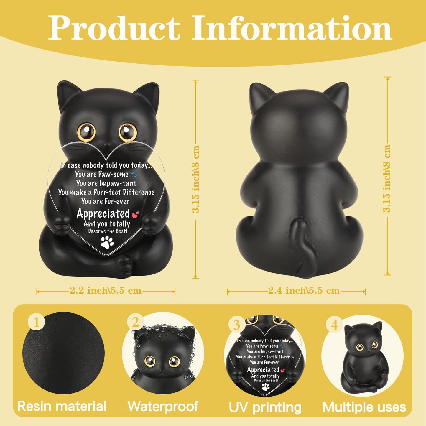 FOUGSTA Appreciation Gift for Cat Lovers, Encouraging Gift for Cat Lovers, Uplifting Present for Women, Motivational Decor for Office, Affirmation Kitty Figurine, XXS22