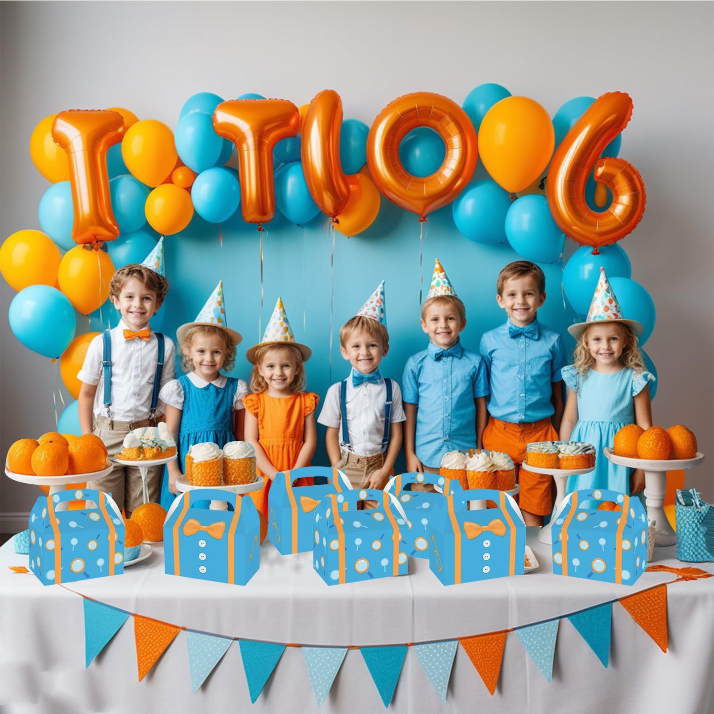Zoketriton 24 Pack Orange Blue Party Favor Treat Boxes, Blue Orange Cartoon Print Party Goodie Candy Treat Present Boxes Recycled Party Favor Boxes for Birthday Party Supplies Decoration