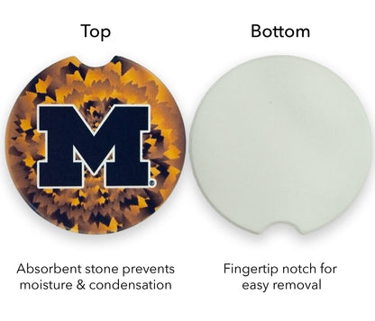 University of Michigan Set of 2 Car Coasters by Magnolia Lane - Removable Absorbent Ceramic Stone Coasters - Ideal Gift for Students, Alumni and Everyday Fan - Show Your Big 10 NCAA Team Spirit