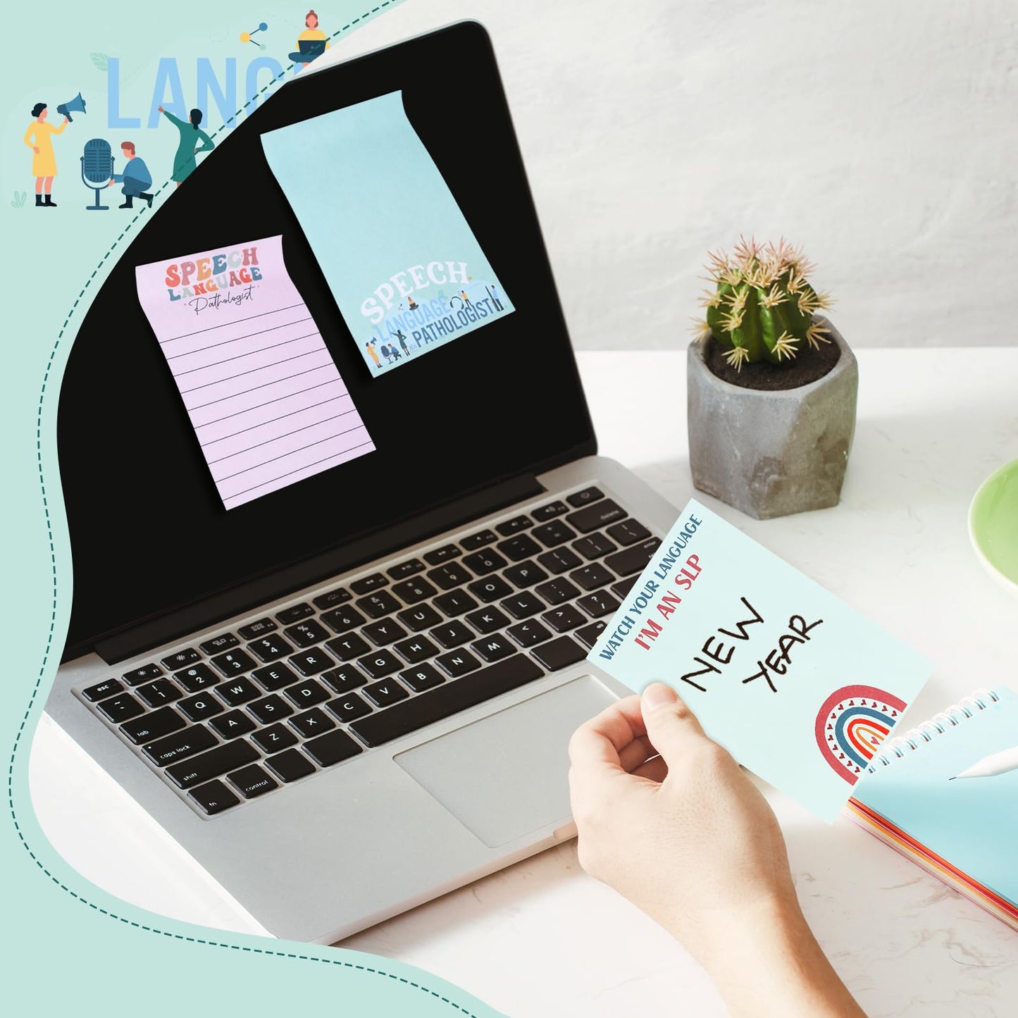 Thenshop 8 Pcs 320 Sheets SLP Sticky Notes 3.9 x 5.5 Inches Speech Language Pathologist Cute Motivational SLP Sticky Notes Appreciation Gifts for Speech Language Pathologist Coworkers Office Supplies