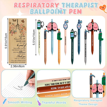Yexiya 15 Set 2026 Nures Week Gift Bulk Respiratory Lung Inhaler Sign Ballpoint Pen with Badge Reels Appreciation Card Thank You Gift for Respiratory Therapist Nurse Teacher Medical Student