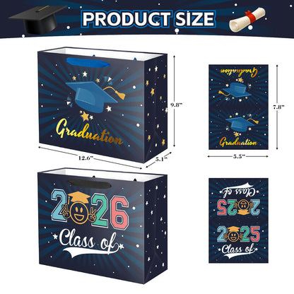 Lyforpyton 2 Pack Large Graduation Gift Bags with Tissue Paper 12.6" Navy Blue Gift Bags for Graduation