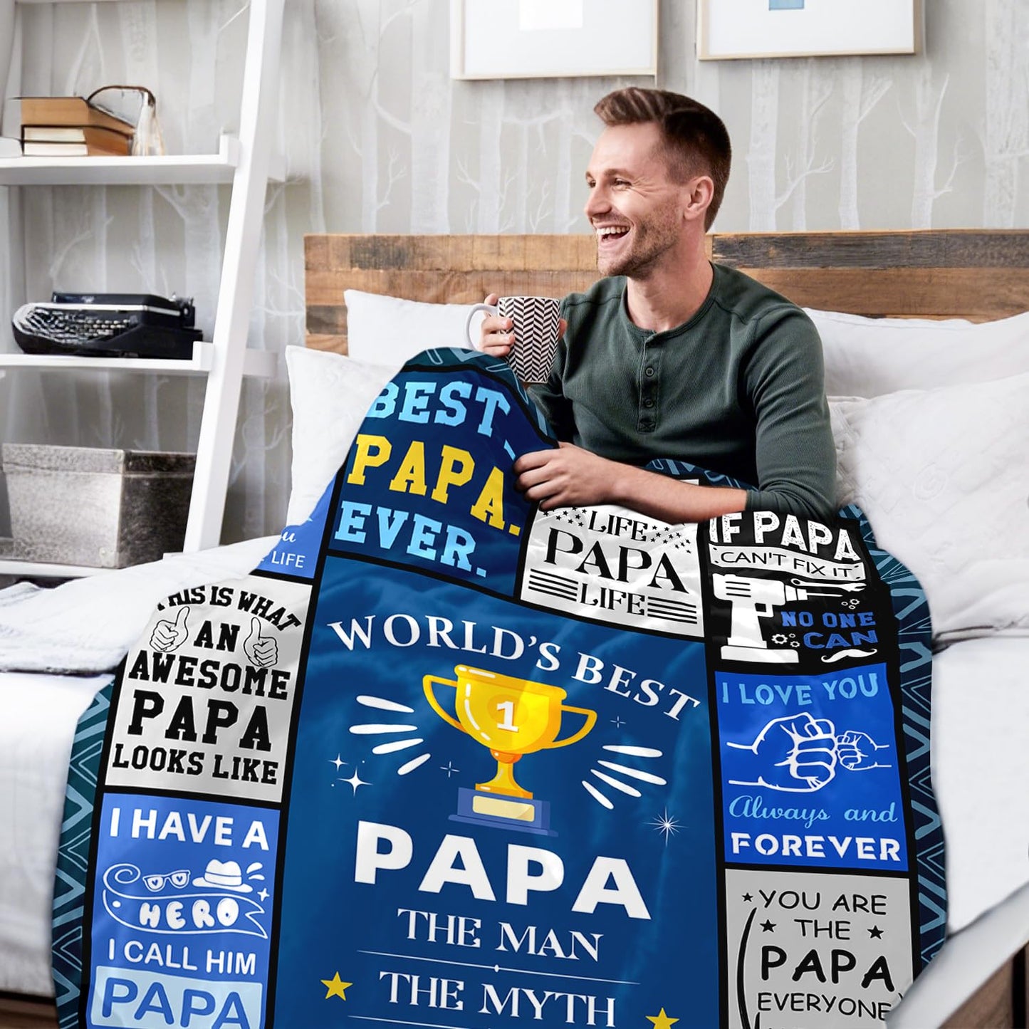 Papa Fathers Day Blanket Gifts - Papas Birthday Gift - Unique Christmas Valentines Day Birthday Gifts for Papa from Grandkids Grandchildren Granddaughter - Best Papas Ever Gift Blanket 50"X60"