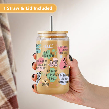LEADO Mama Daily Affirmations Cup, Boy Mom Gifts - Funny Birthday, Inspirational, Mothers Day Gifts for Boy Mom, Mother, Girl Mama - Mommy Tumbler, 16 oz Iced Coffee Cup with Lid and Straw
