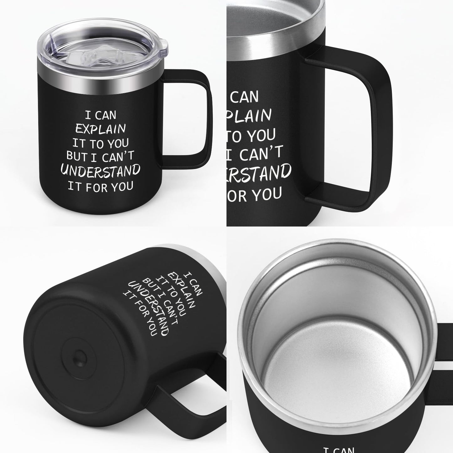 Qtencas Engineer Gifts, I Can Explain It to You But I Can't Understand It for You Stainless Steel Coffee Mug, Christmas Birthday Gifts for Engineers Men Coworker Boss Office Computer Geek(12OZ, Black)