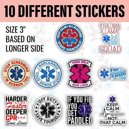 TODOLIA (10Pcs-3in) EMT EMS Sticker Pack, Funny First Responder Paramedic Sticker, Emergency Medical Technician Gift, EMS Week Decoration for Laptop Tablet Planner Water Bottle Helmet Vehicles