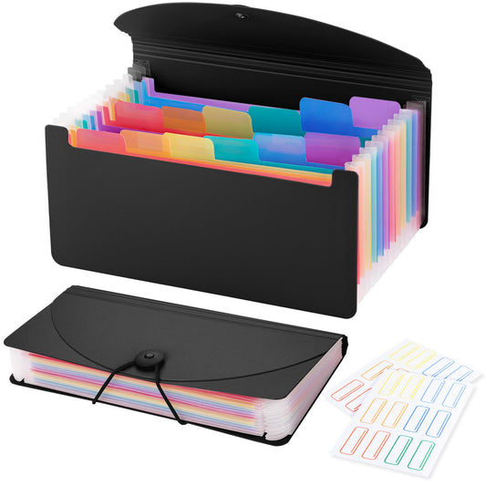 13 Pocket A6 Receipt Organizer, 2 Pack Small Accordion File Organizer, Coupon Organizer with Labels - Black