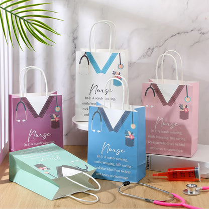 Woanger 50 Pieces Nurse Appreciation Gift Bag Bulk Nurse Week 2026 Gift Goodie Paper Bag with Handle Nursing Graduation Thank You Handbag for Lpn Assistant Cna Week Party Favor Supplies, 5 Colors