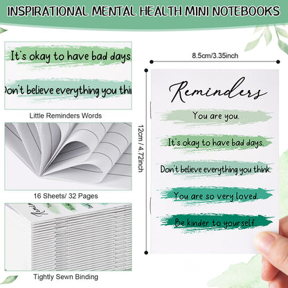 Eaasty 50 Pcs Mental Health Awareness Gifts Bulk Inspirational Little Reminders Green Ribbon Mental Health Journal Mini Notebook Employee Appreciation Gifts for Coworkers Staff Teacher Visitors