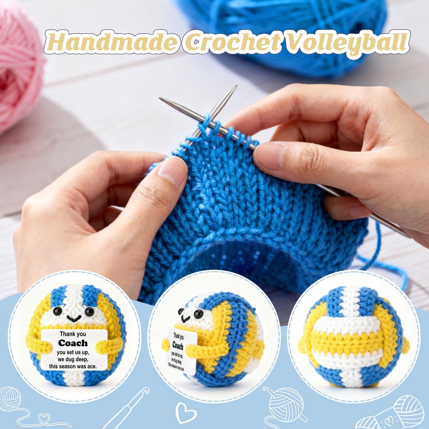 Volleyball Coach Gifts, Handmade Crochet Volleyball with Thank You Coach Sign, Teacher Appreciation Week Gift, End of Season Thank You Present for Coach