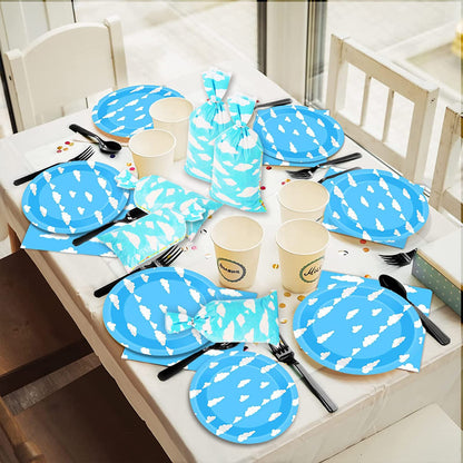 Lecferrarc 100 Pcs Blue Sky White Clouds Treat Bags White Clouds Print Cellophane Candy Bags Cartoon Story Party Favors with Twist Ties for Birthday Party Baby Shower Supplies