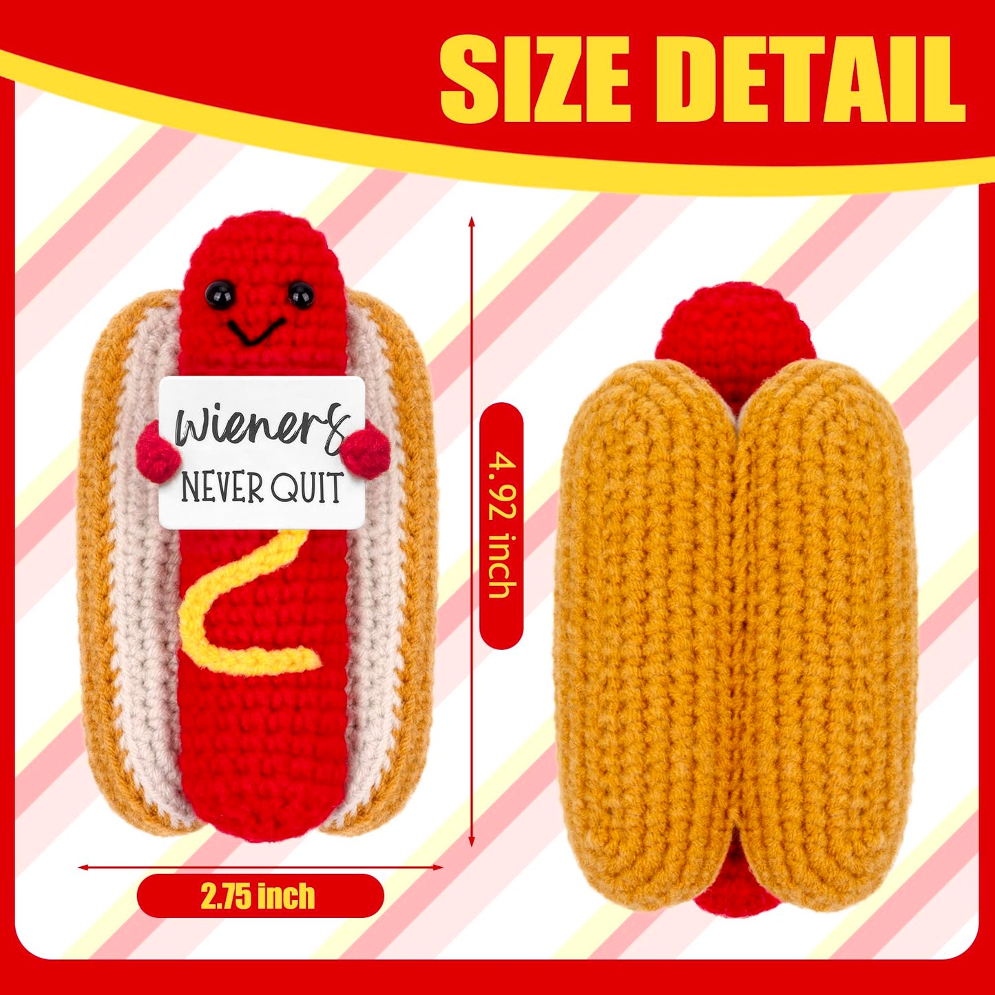 Funny Positive Coffee, Emotional Crochet Doll, Cute Crochet Potato Partner Toy with Positive Card Cheer Up Funny Gag Gifts for Best Friend Birthday Women Teacher Fall（Hotdog