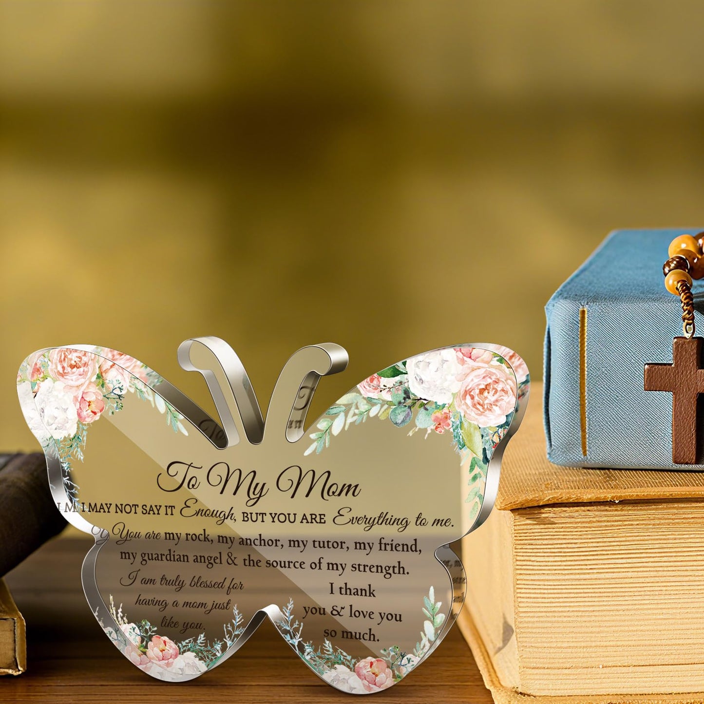 Jetec Mom Gifts from Daughter Son Mother Sign Birthday Gifts Acrylic Butterfly Shape Block Birthday Plaque 5.91'' Glass Sign Presents Grateful Mother Day Christmas Gift(to My Mom)