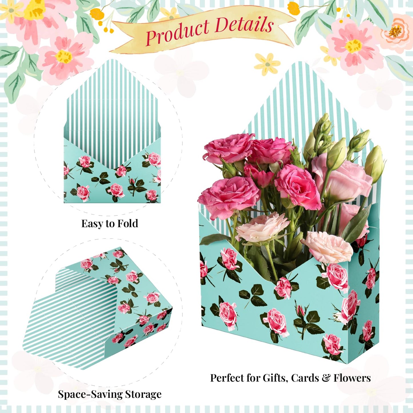 Lyforpyton Blue Mother's Flower Arrangement Gifts Boxes , Envelope Gift Box For Flowers , Foldable Decorative Bouquet Packaging Paper Box, Suitable for Flower Shop , Wedding , Party , Birthday , Valentine's Day and Mother's Day（4 Pcs )