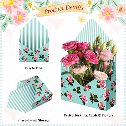 Lyforpyton Blue Mother's Flower Arrangement Gifts Boxes , Envelope Gift Box For Flowers , Foldable Decorative Bouquet Packaging Paper Box, Suitable for Flower Shop , Wedding , Party , Birthday , Valentine's Day and Mother's Day（4 Pcs )