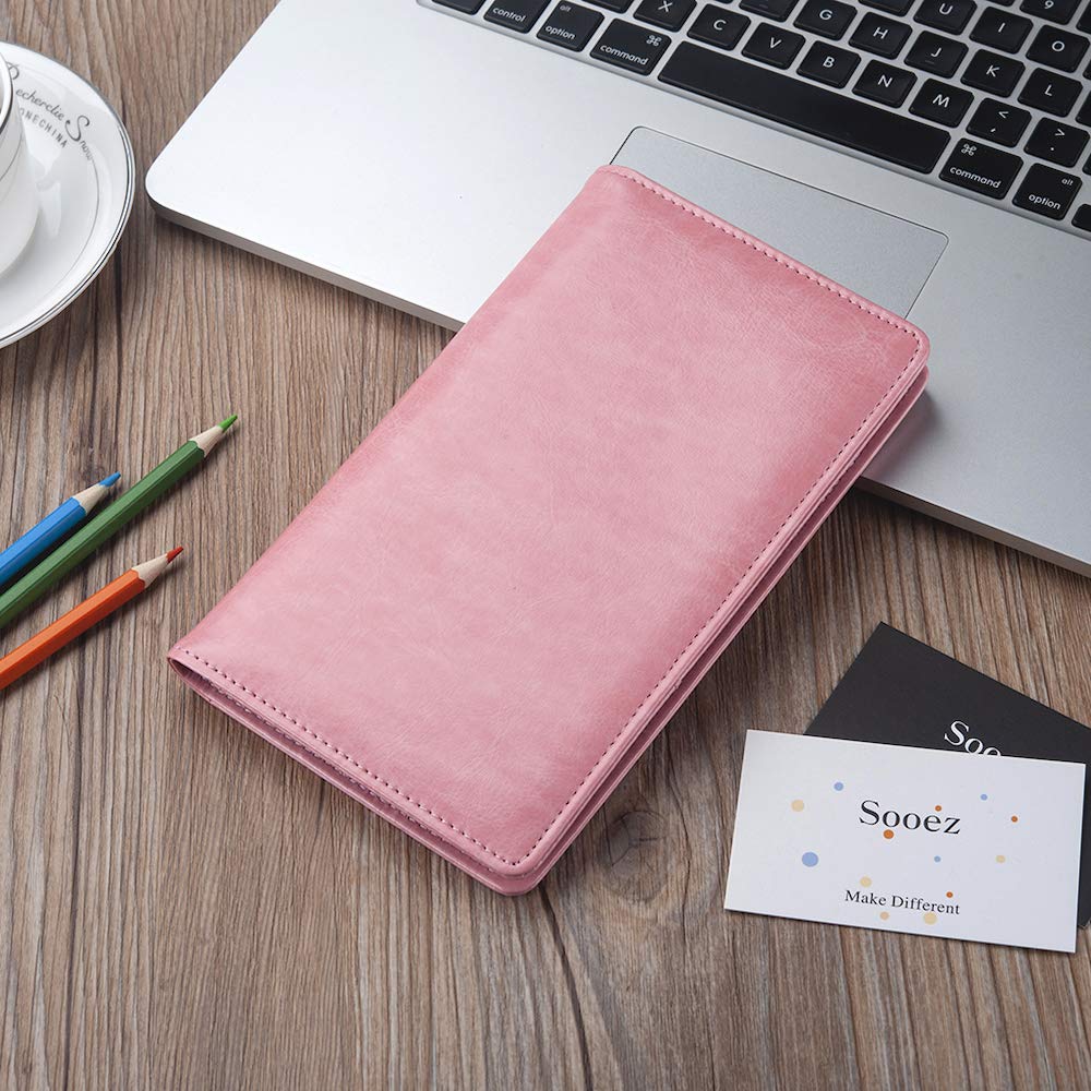 Sooez Leather Professional Business Card Holder Organizer, 240 Card Capacity PU Name Credit Cards Booklet (Pink)