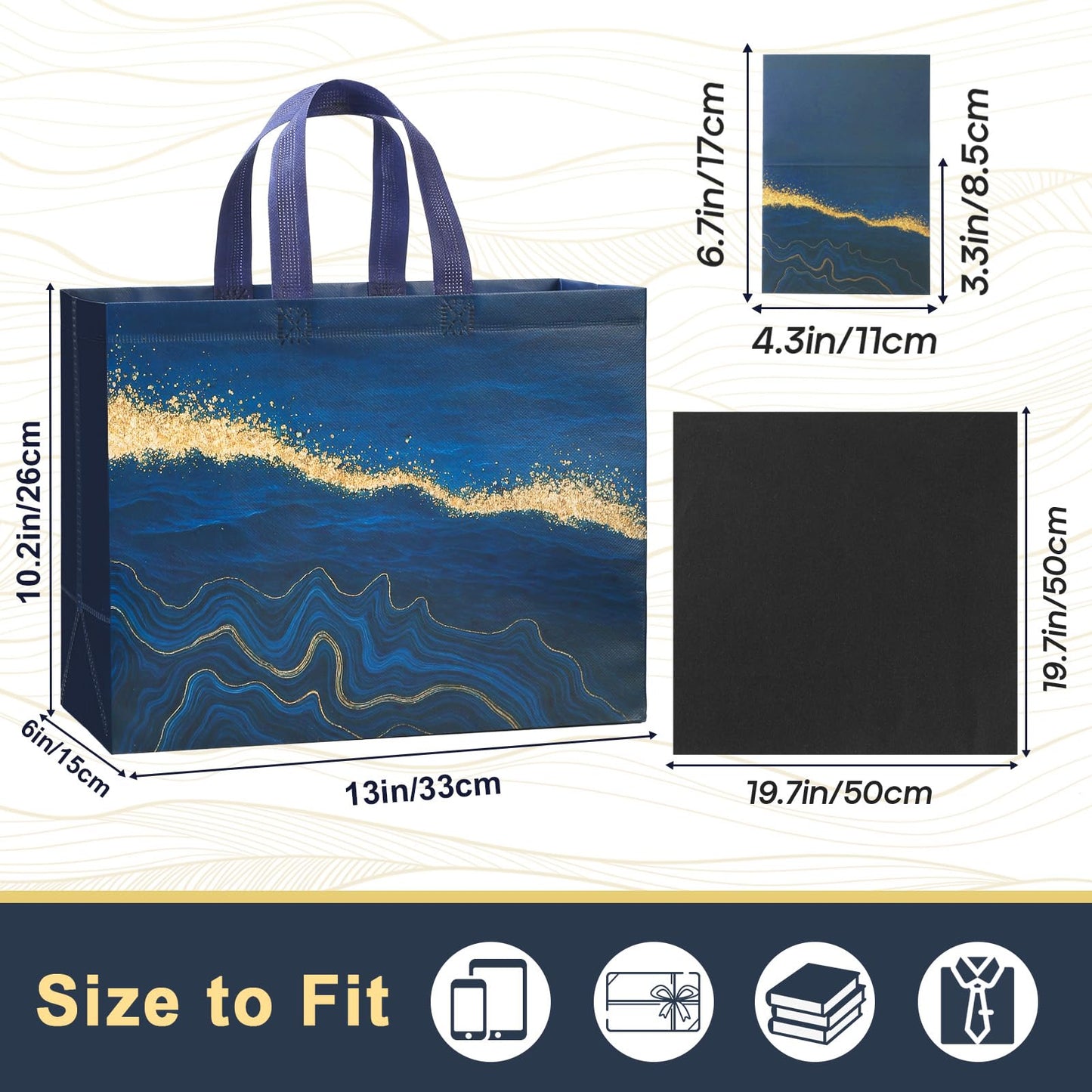 STYPOP 13" Large Gift Bags with Tissue Paper, 2 Pack Reusable Non-woven Happy Birthday Gift Bag with Handles, Perfect Gifts for Men & Women (Black, Blue).